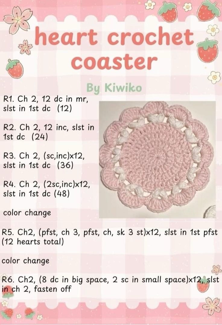 Crochet Coaster Patterns: Bear, Heart, Rose Flower, and Succulent Designs