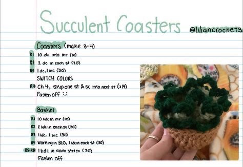 Crochet Coaster Patterns: Bear, Heart, Rose Flower, and Succulent Designs