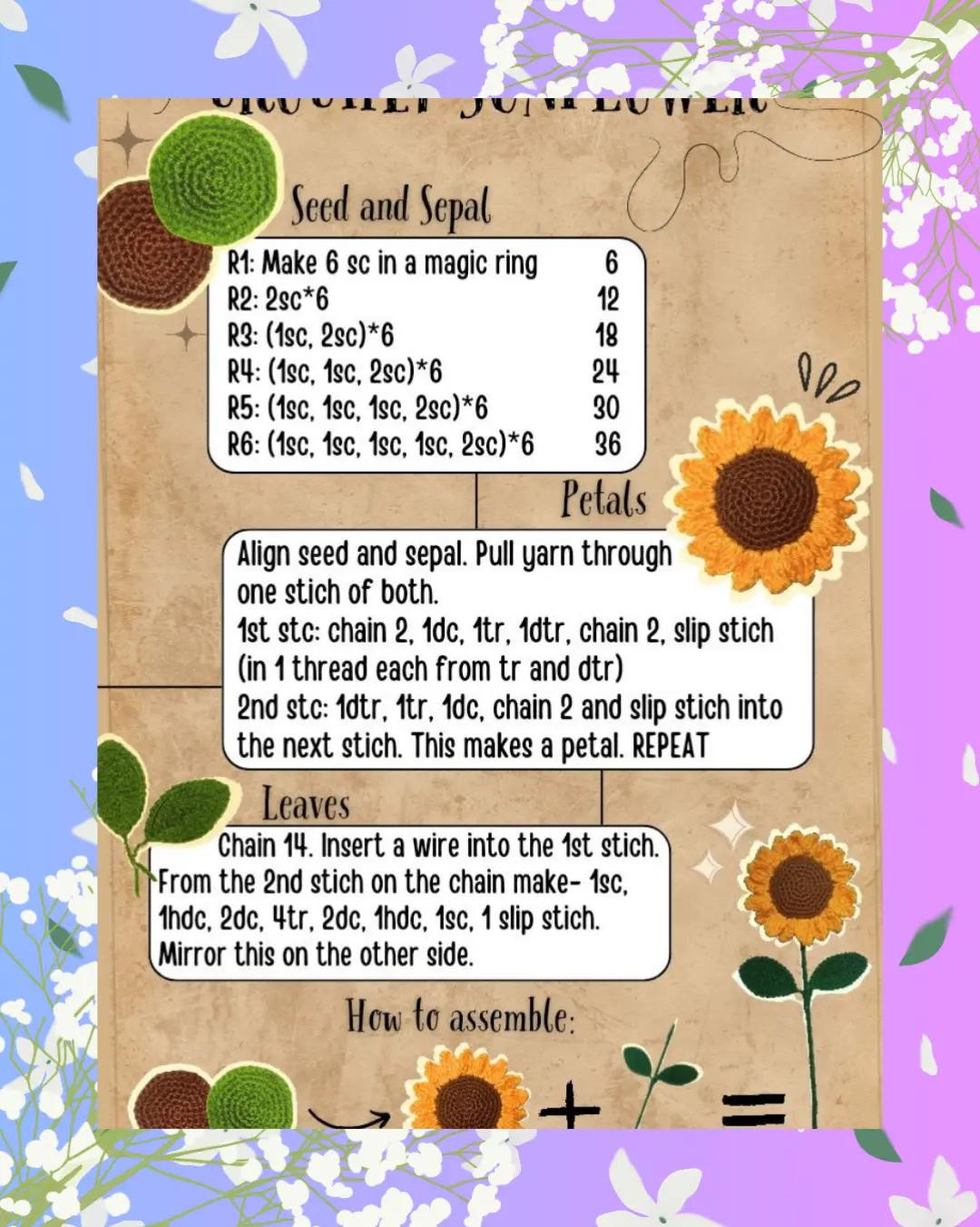 Crochet Coasters and Flower Patterns: Heart, Tulip, Strawberry, Sunflower