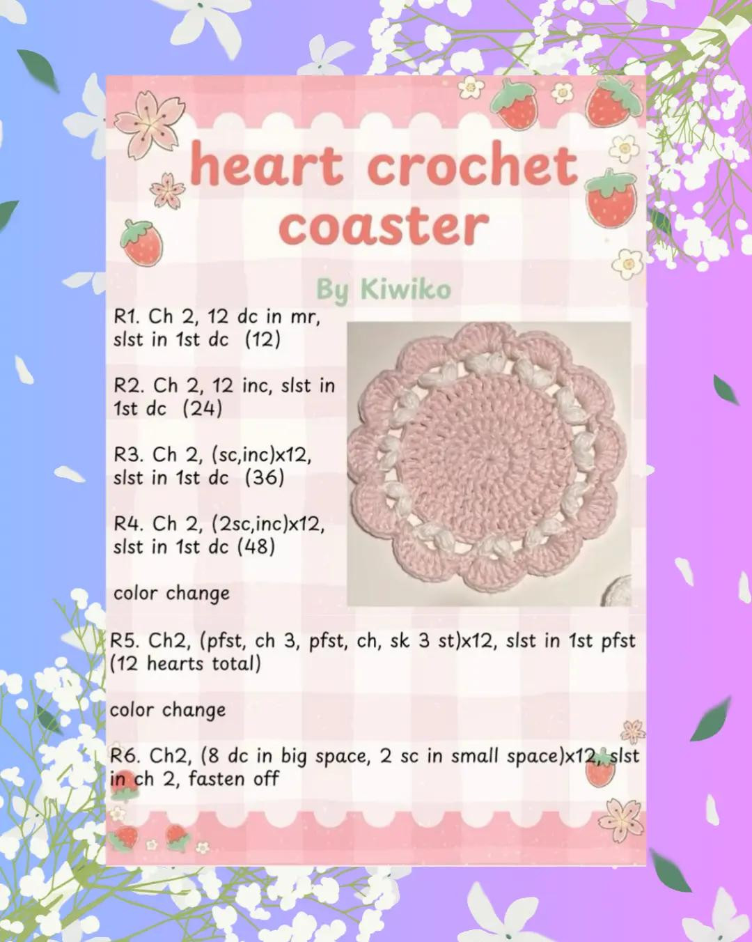 Crochet Coasters and Flower Patterns: Heart, Tulip, Strawberry, Sunflower