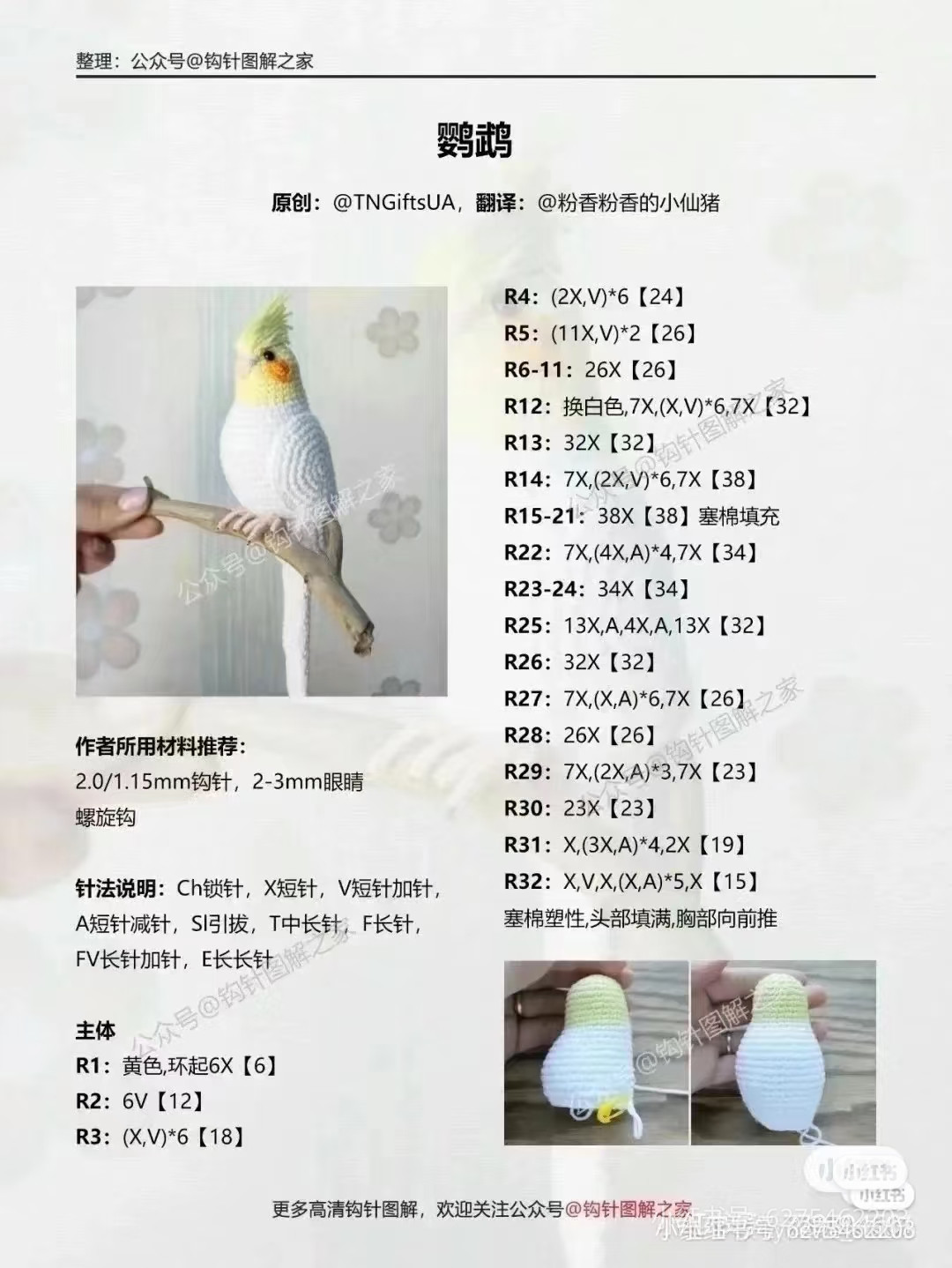 Crochet Cockatoo Amigurumi Pattern Chart