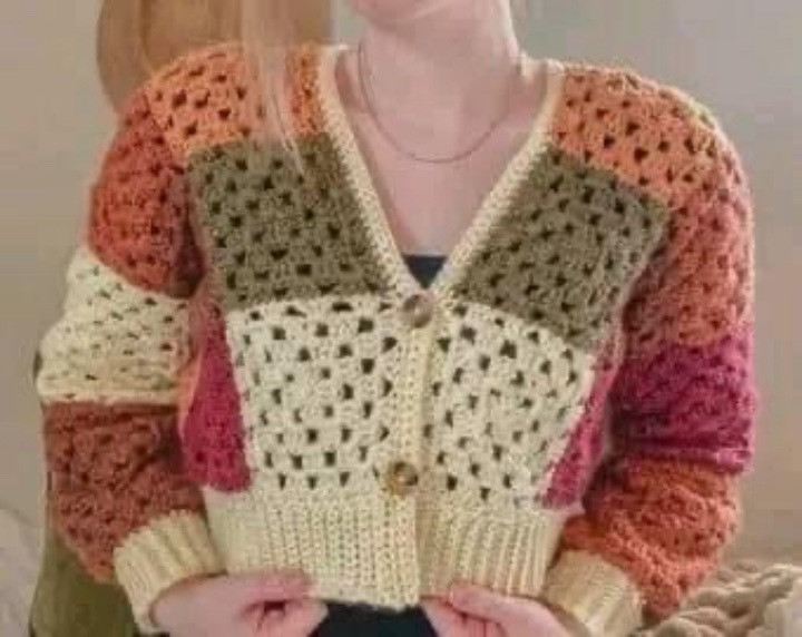Crochet Color Block Cardigan Pattern with Granny Squares and Assembly Instructions