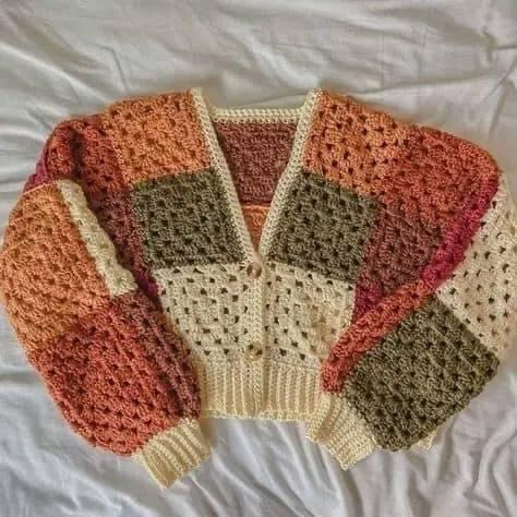 Crochet Color Block Cardigan Pattern with Granny Squares and Assembly Instructions