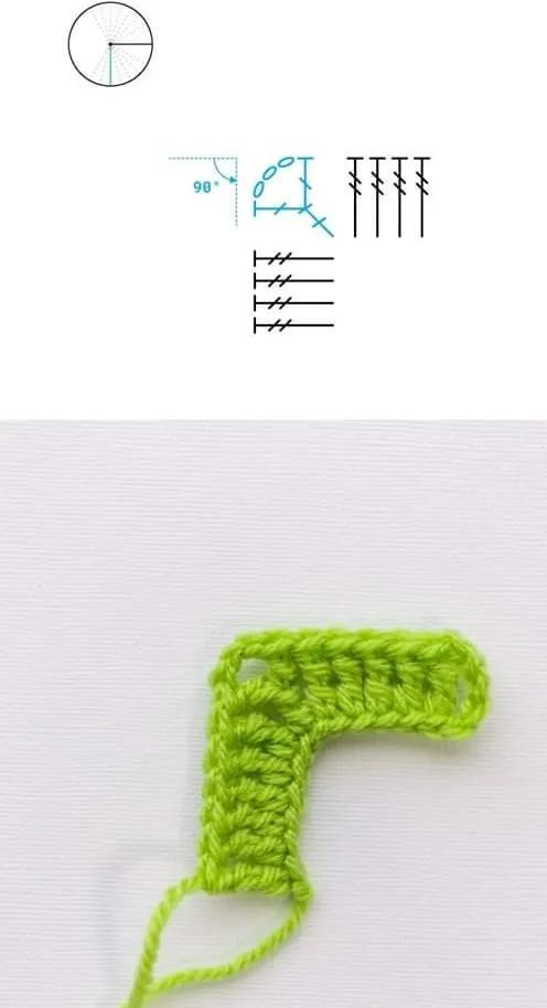 Crochet Corner Tutorial: Green Yarn Flat Chart Guide for Sweater Collars