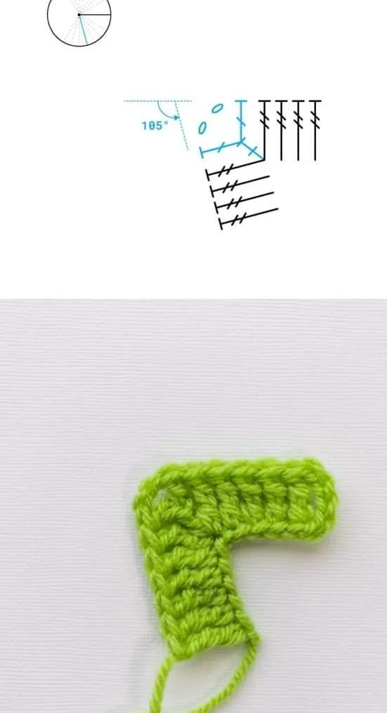 Crochet Corner Tutorial: Green Yarn Flat Chart Guide for Sweater Collars