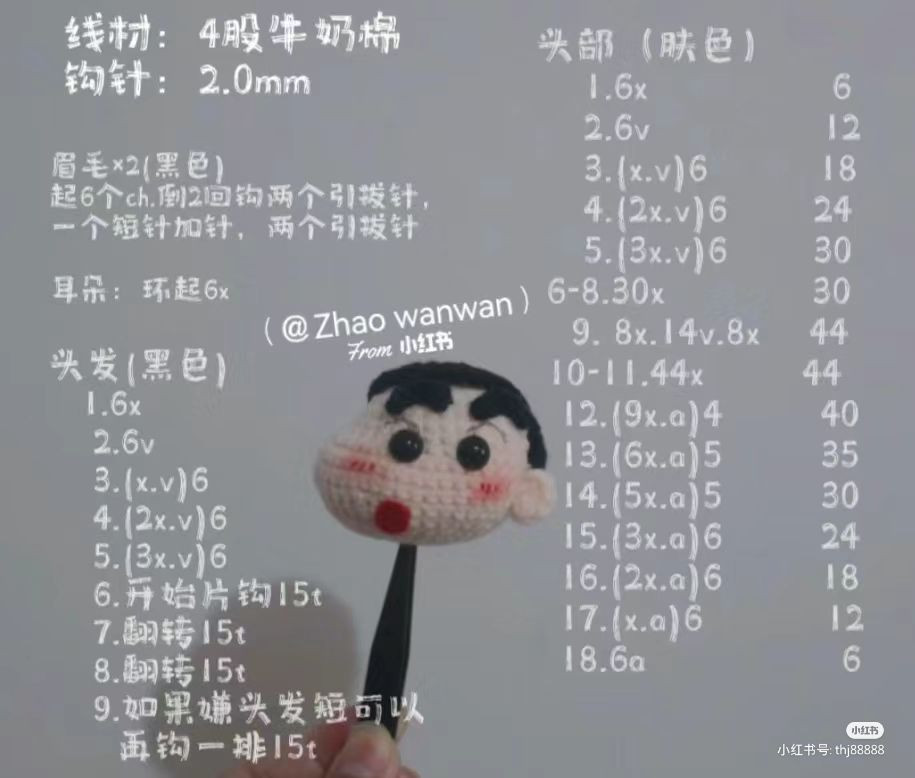 Crochet Crayon Shin-chan Head Doll Amigurumi Pattern