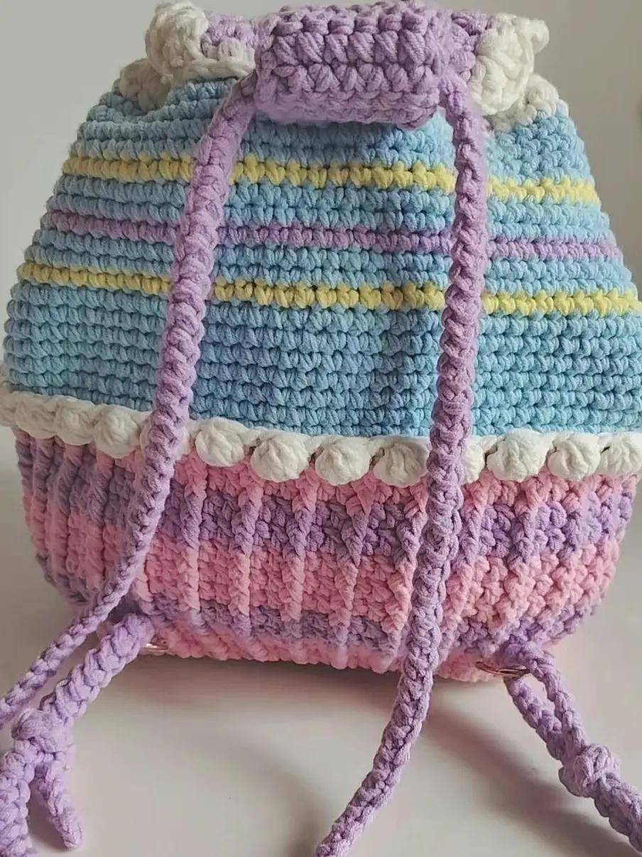 Crochet Cream Cake Backpack Pattern with Heart and Ruffles