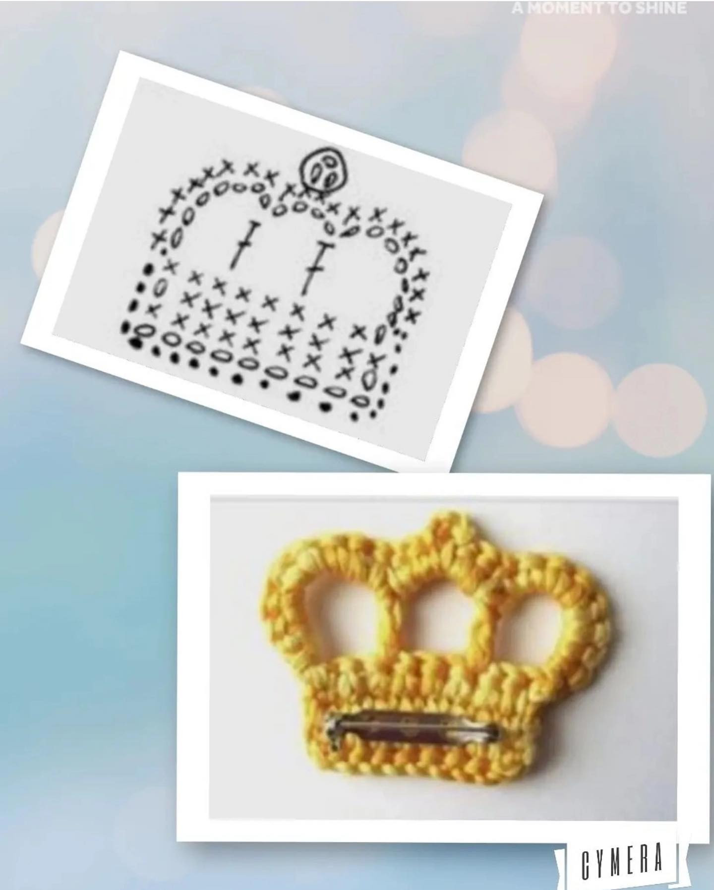 Crochet Crown Hair Clip Pattern Chart - Free DIY Tutorial for Yellow and Blue Yarn Accessory