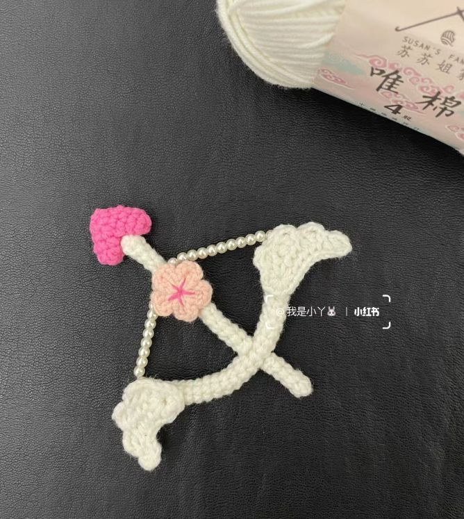 Crochet Cupid Bow and Arrow Pattern with Pink Heart and Cherry Blossom