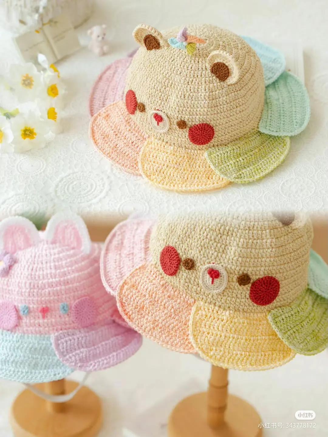 Crochet Cute Bear Flower Hat Pattern Chart