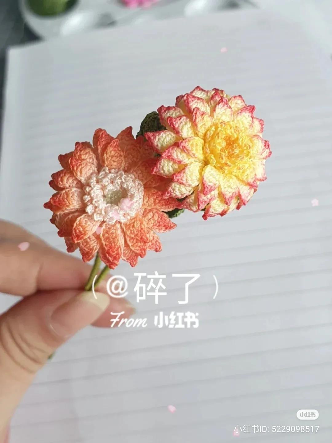 Crochet Dahlia Flower Pattern with Handwritten Chart