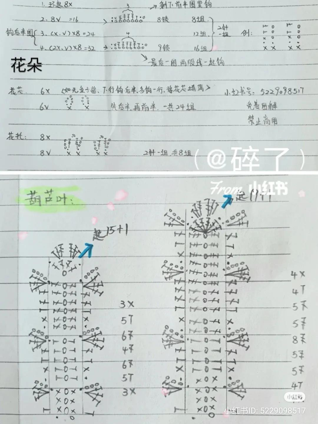Crochet Dahlia Flower Pattern with Handwritten Chart