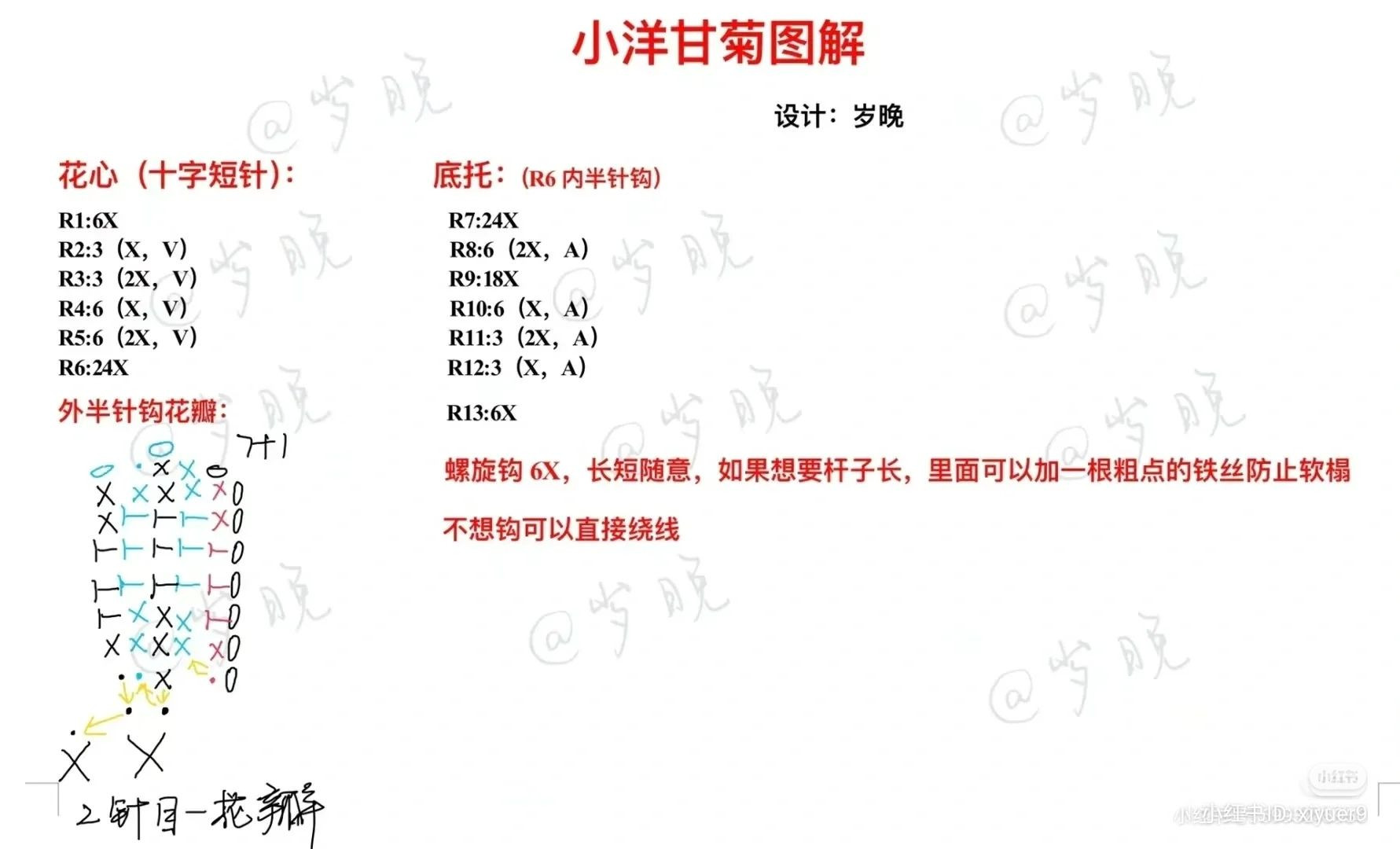 Crochet Daisy Flower Hair Tie Pattern Chart