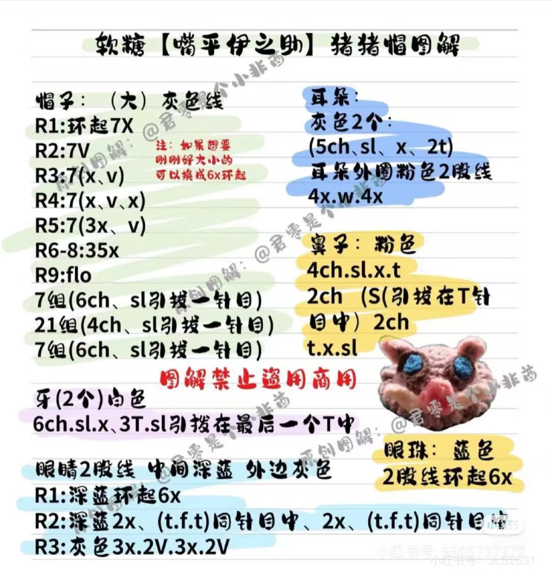 Crochet Demon Slayer Inosuke Pig Mask Hat Chart