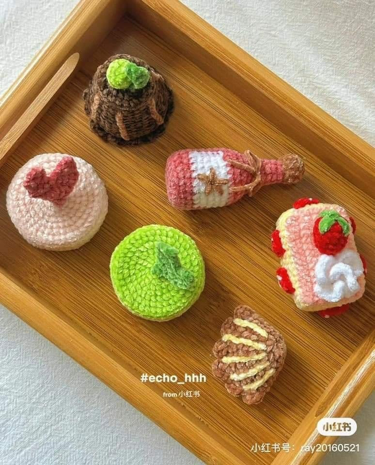Crochet Dessert Food Chart: Soda, Madeleine, Macaron & Strawberry Cake Patterns