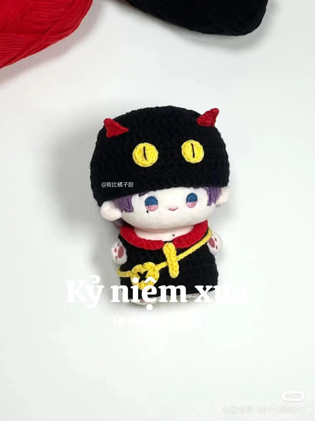 Crochet Devil Doll Outfit Pattern: Hat, Horns, Eyes, Tie, Bag and Clothes Chart