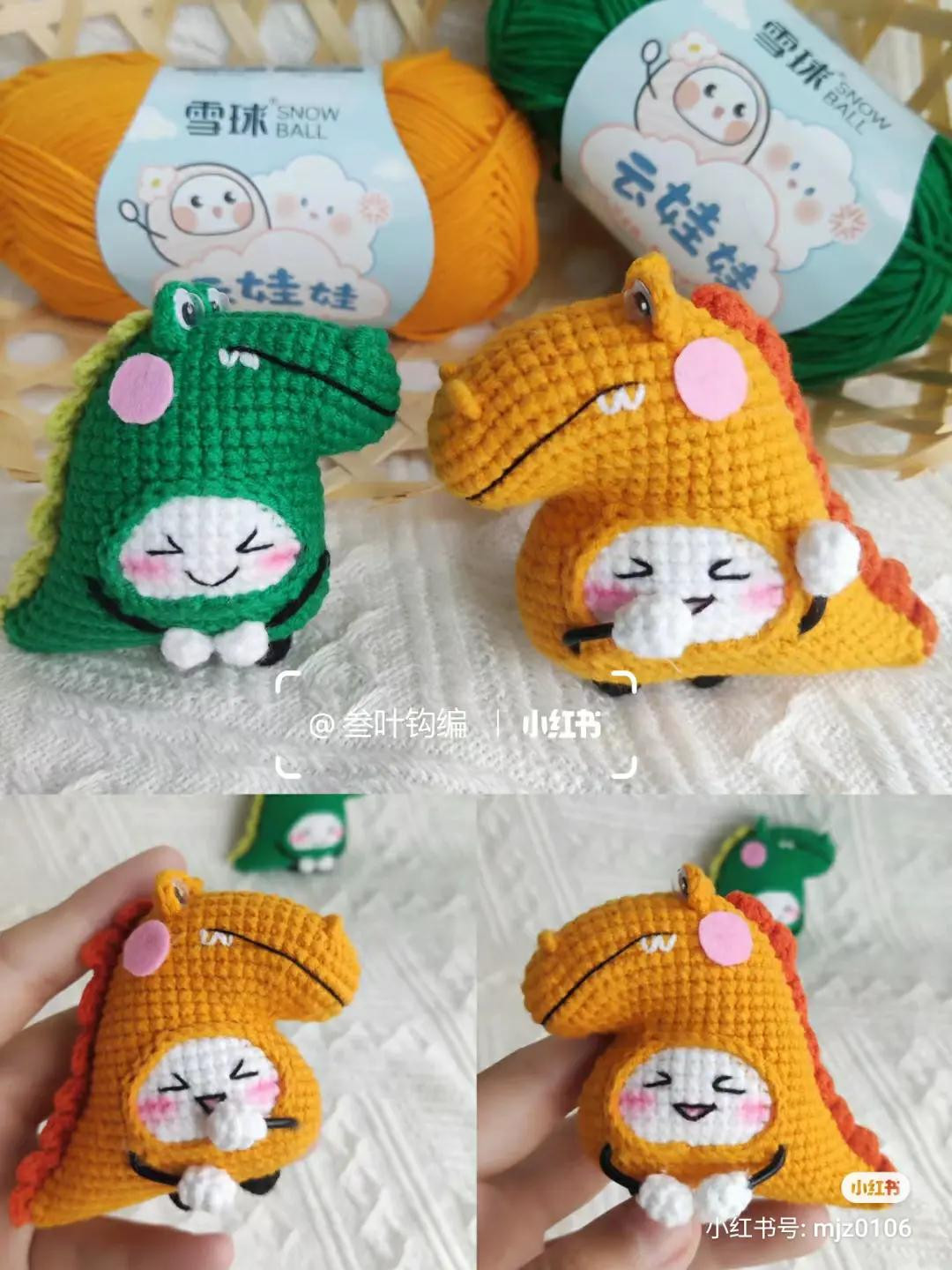 Crochet Dinosaur Costume Doll Pattern for Snowball Amigurumi