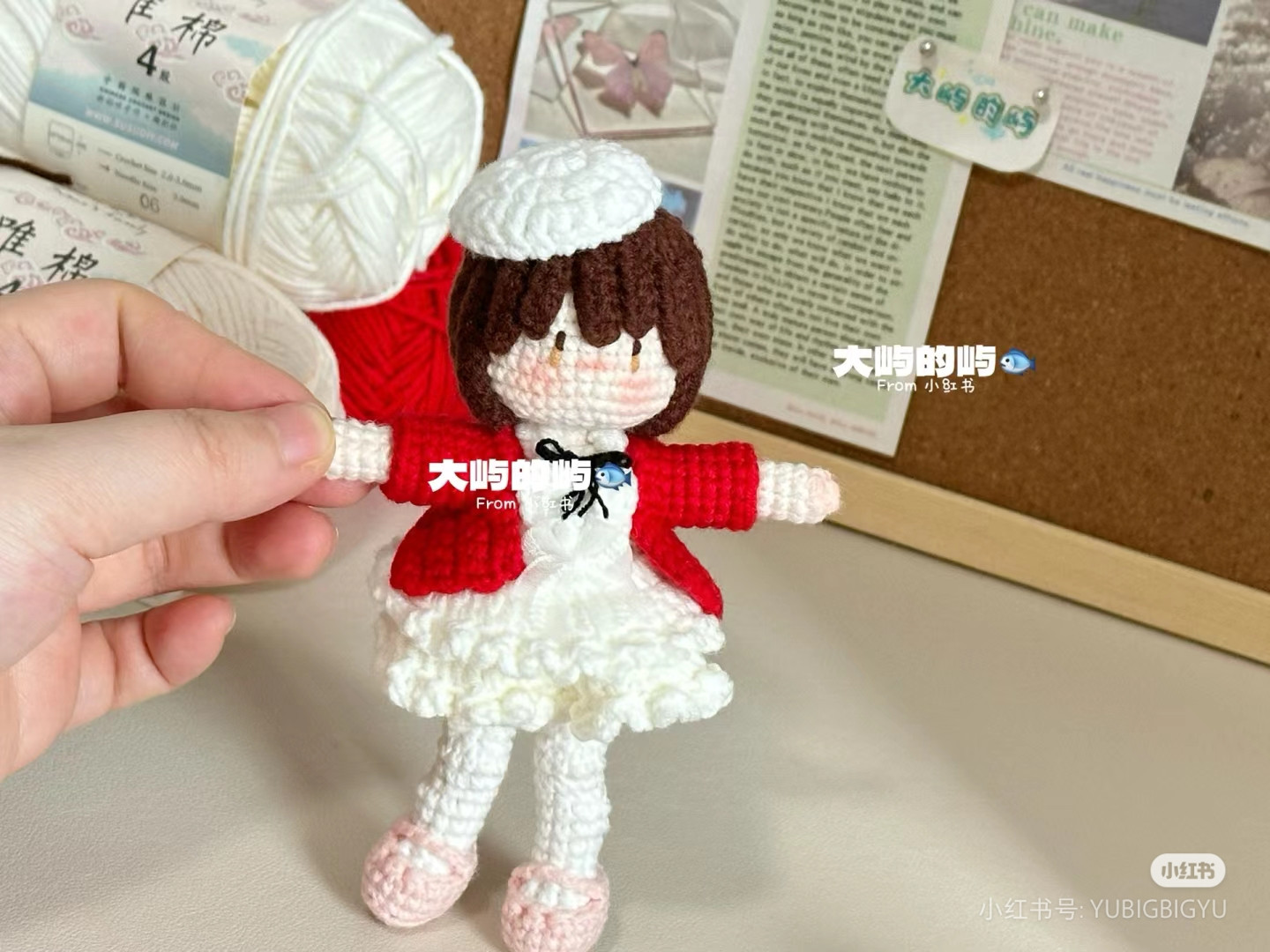 Crochet Doll Pattern Chart: Cute Girl in Red Cardigan and White Dress