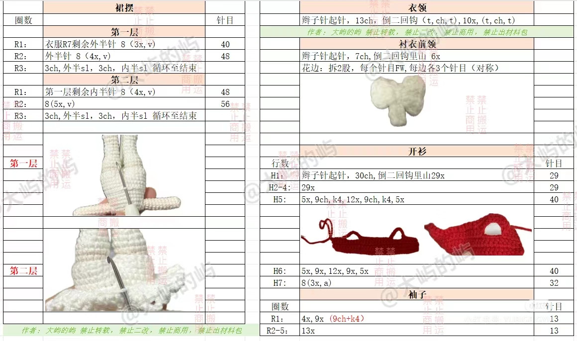 Crochet Doll Pattern Chart: Cute Girl in Red Cardigan and White Dress