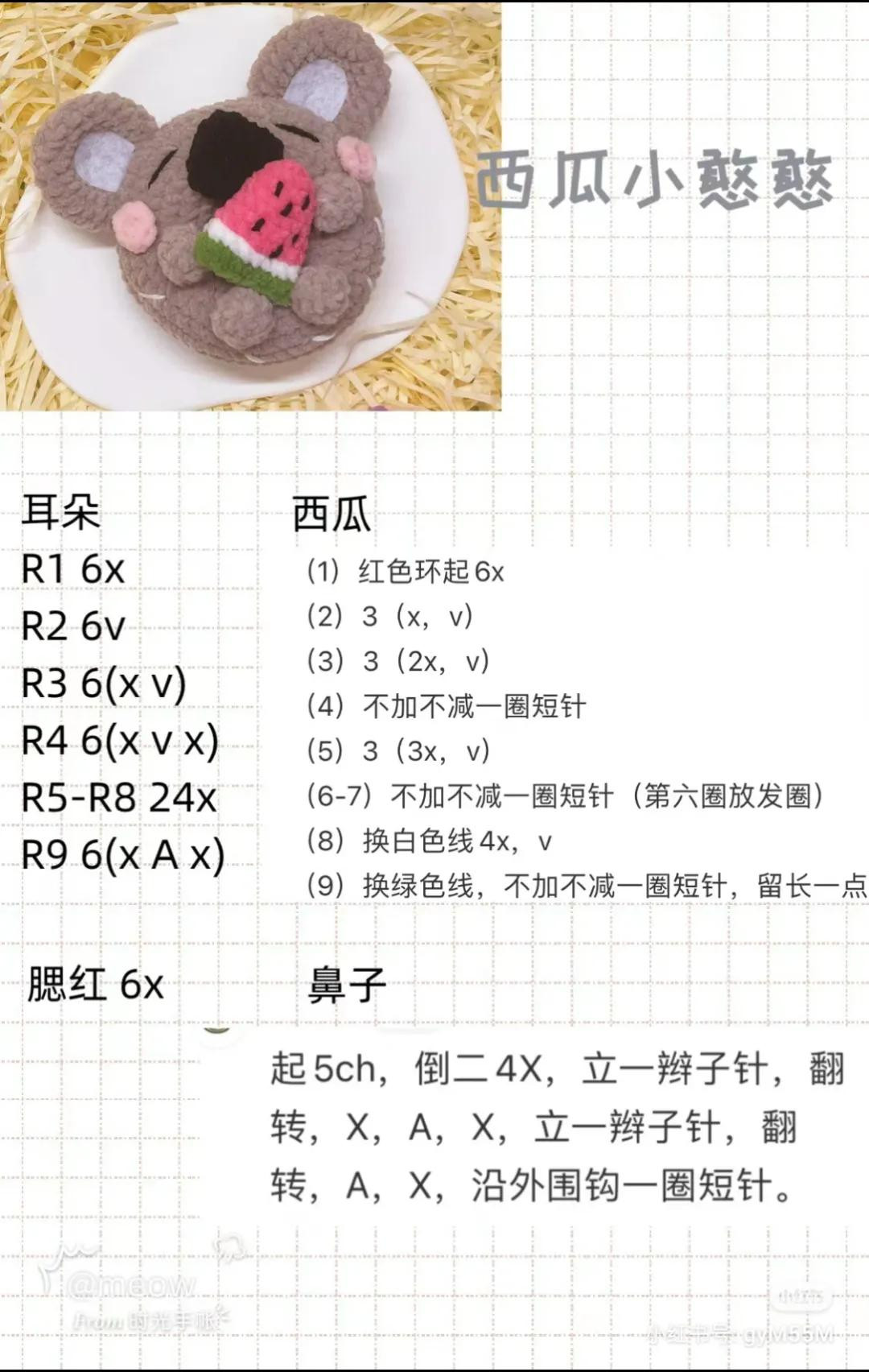 Crochet Donut Amigurumi Pattern: Tiger, Pig, Mouse with Fruits