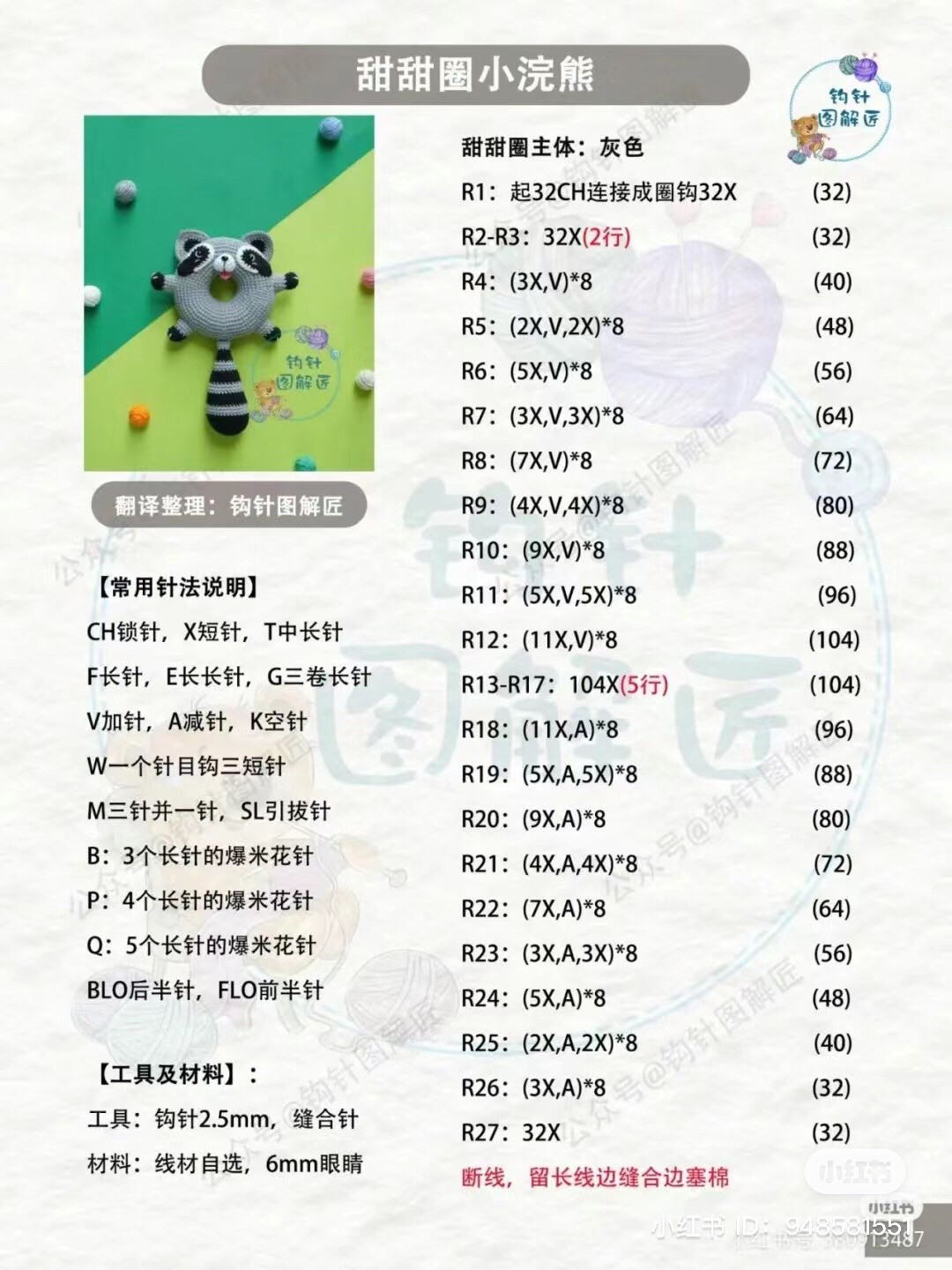 Crochet Donut Red Panda Pattern Chart