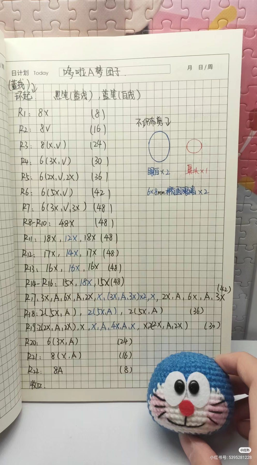 Crochet Doraemon Ball Doll Pattern Chart
