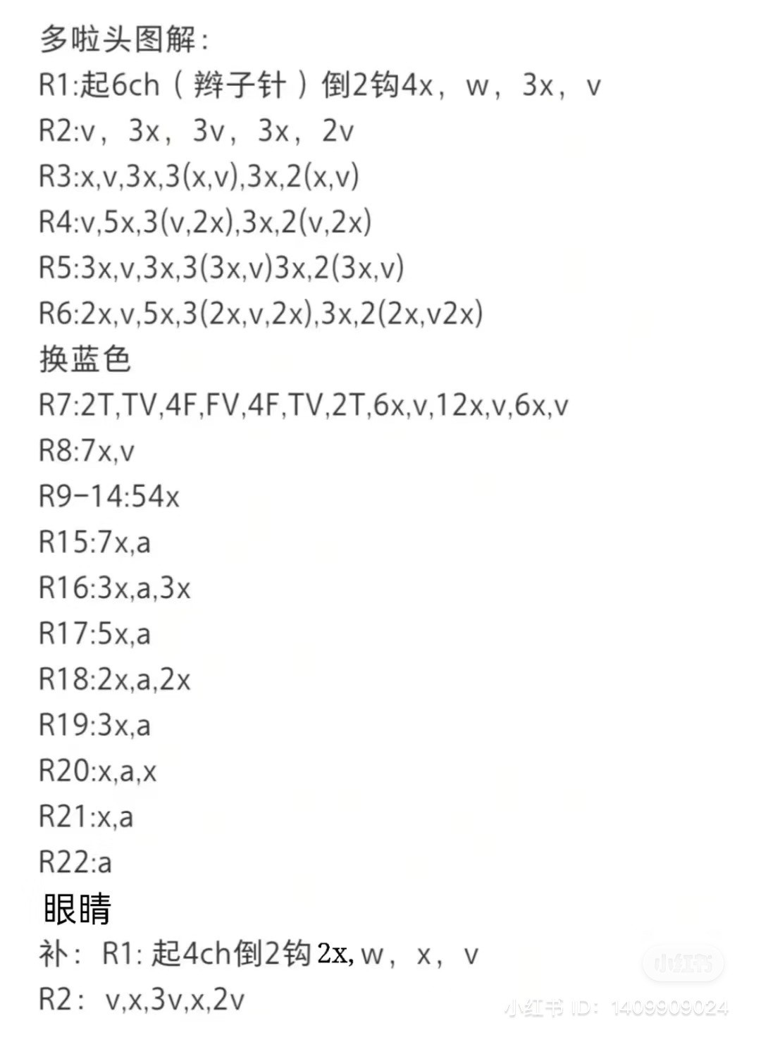 Crochet Doraemon Head Pattern Chart with Instructions