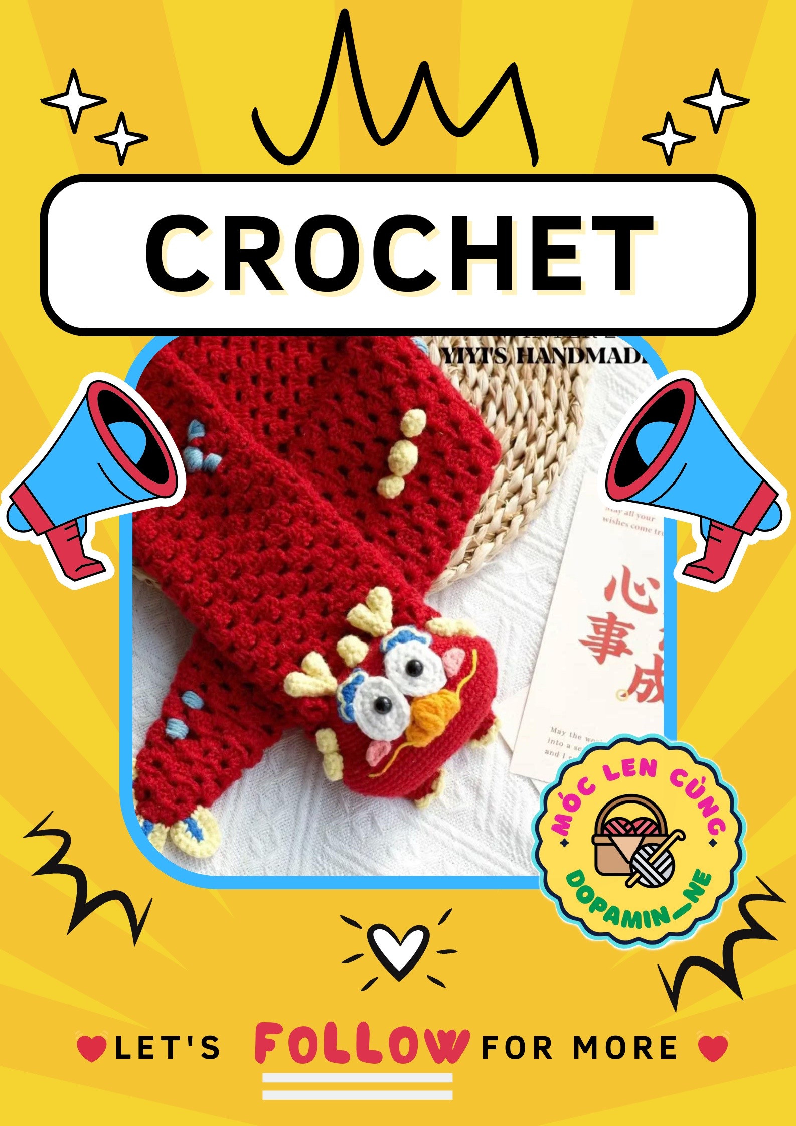 Crochet Dragon Head Scarf Pattern with Chart and Instructions