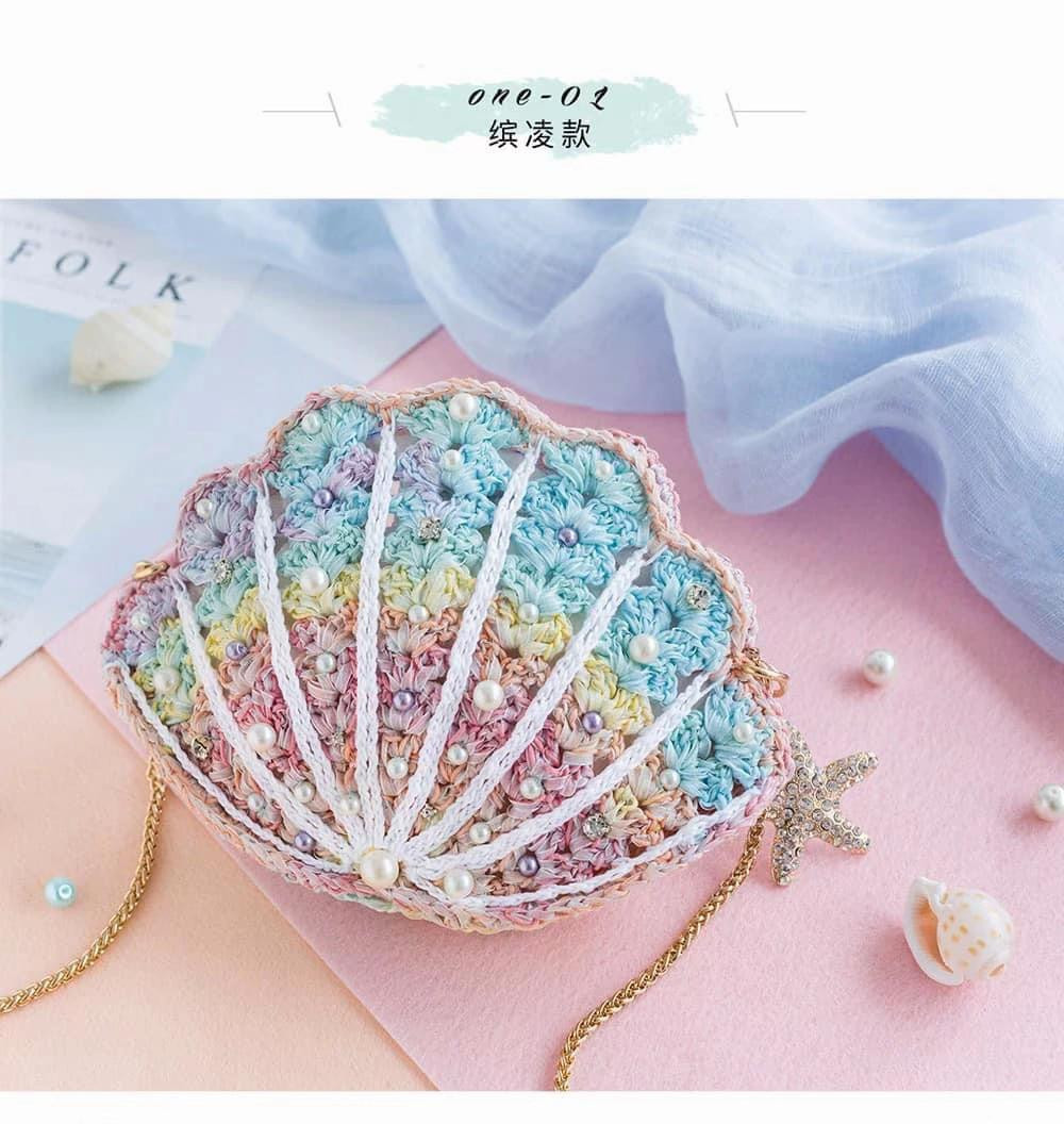Crochet Dreamy Shell Bag with Pearls and Starfish Charm