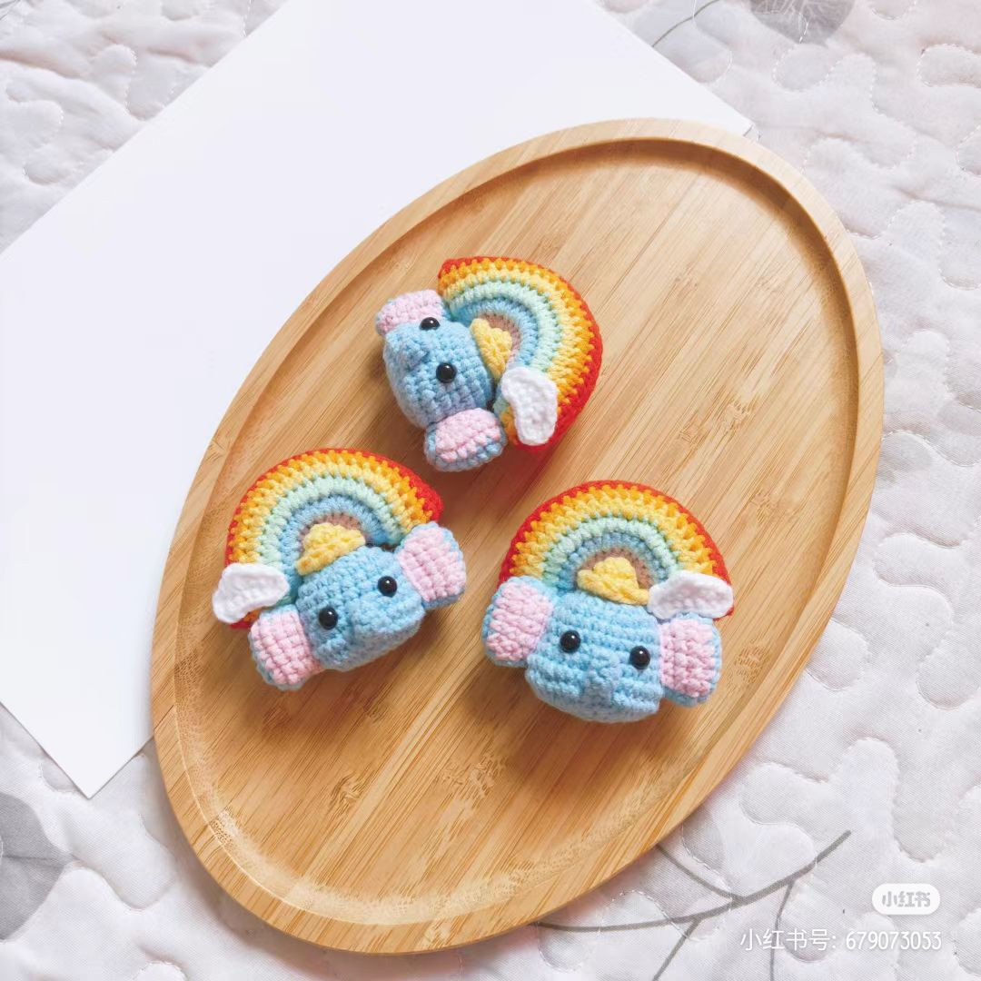 Crochet Dumbo Elephant with Rainbow Keychain and Hair Tie Patterns