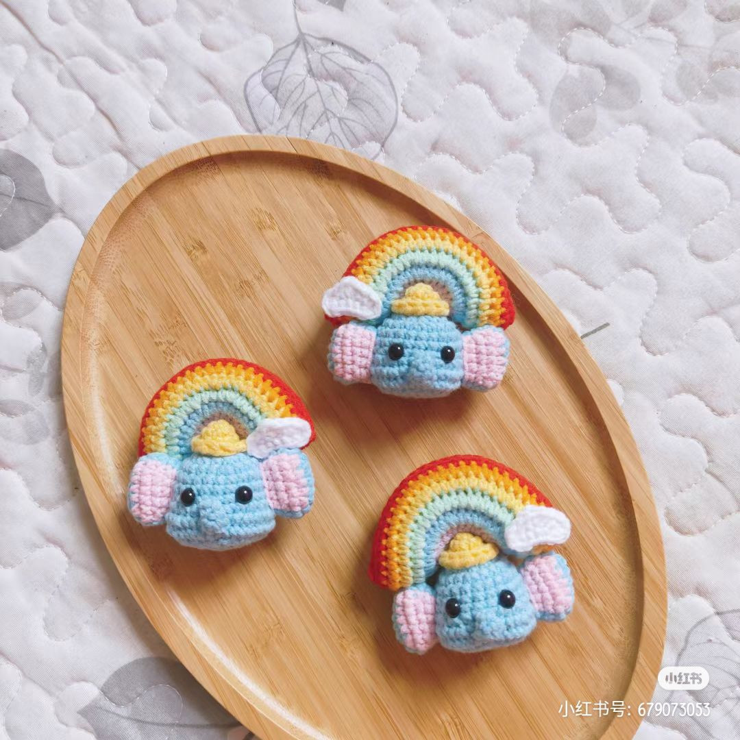 Crochet Dumbo Elephant with Rainbow Keychain and Hair Tie Patterns