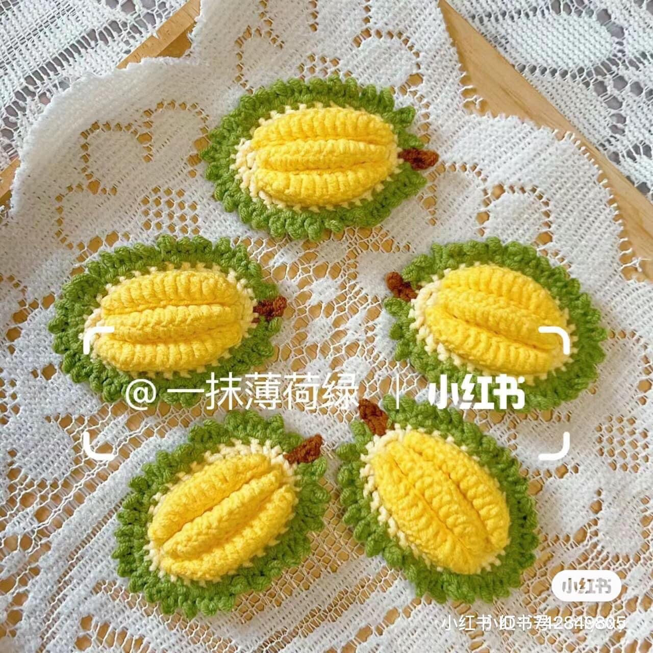 Crochet Durian Coaster Pattern: Step-by-Step Chart for Yellow Fruit with Green Spiky Border
