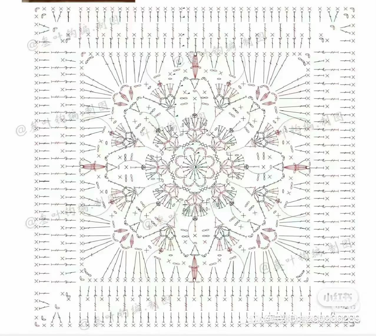 Crochet Fan Chart: Intricate Floral Mandala Pattern with Multi-Color Yarn Guide and Step-by-Step Diagram