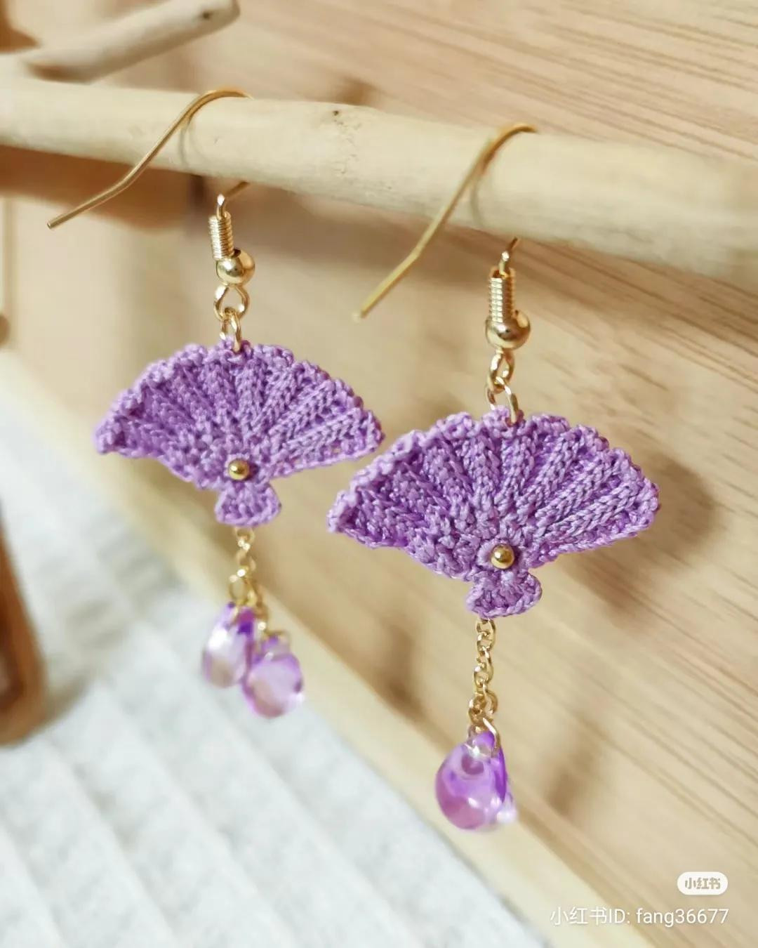 Crochet Fan Earrings Pattern Chart with Beads