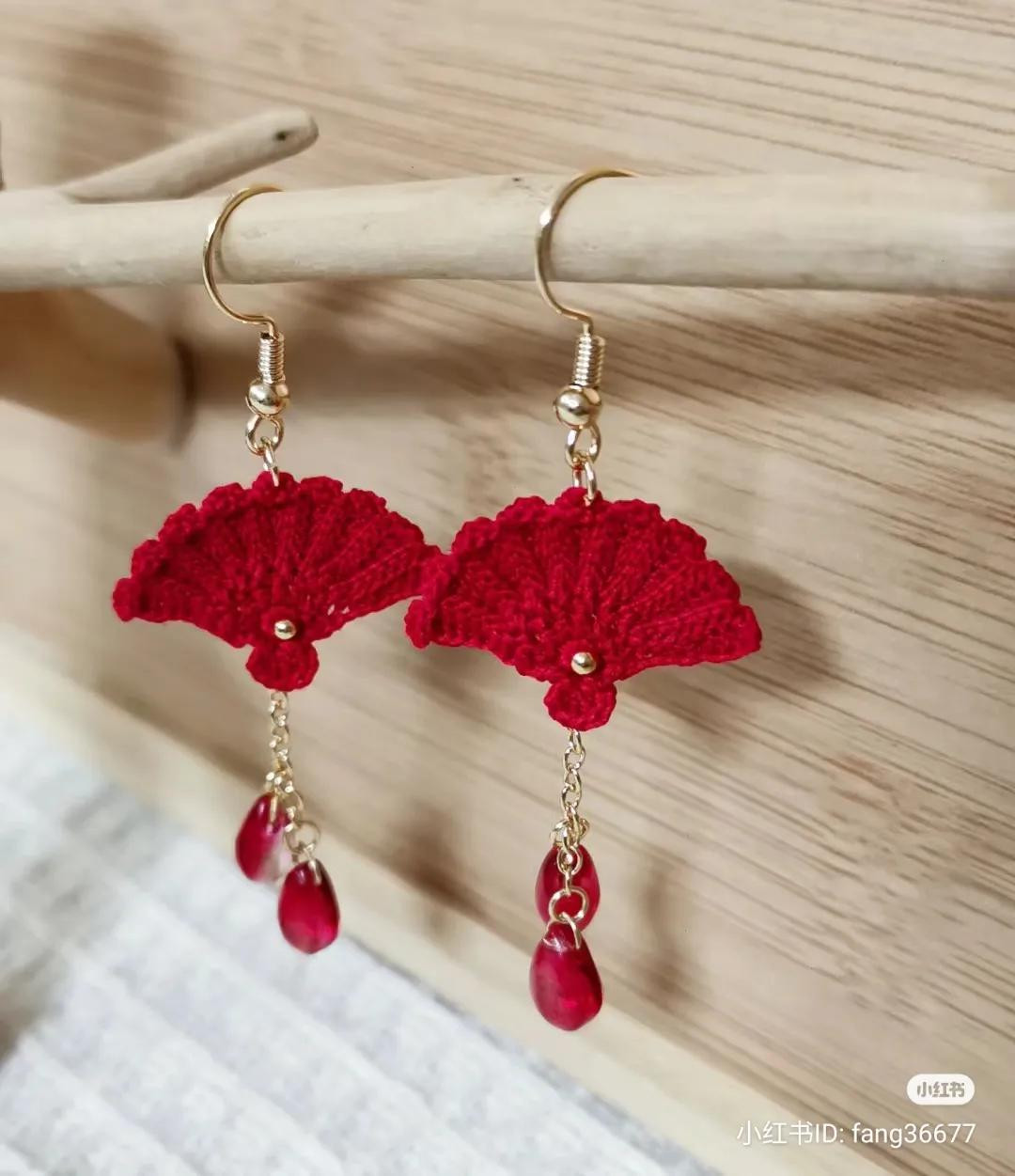 Crochet Fan Earrings Pattern Chart with Beads