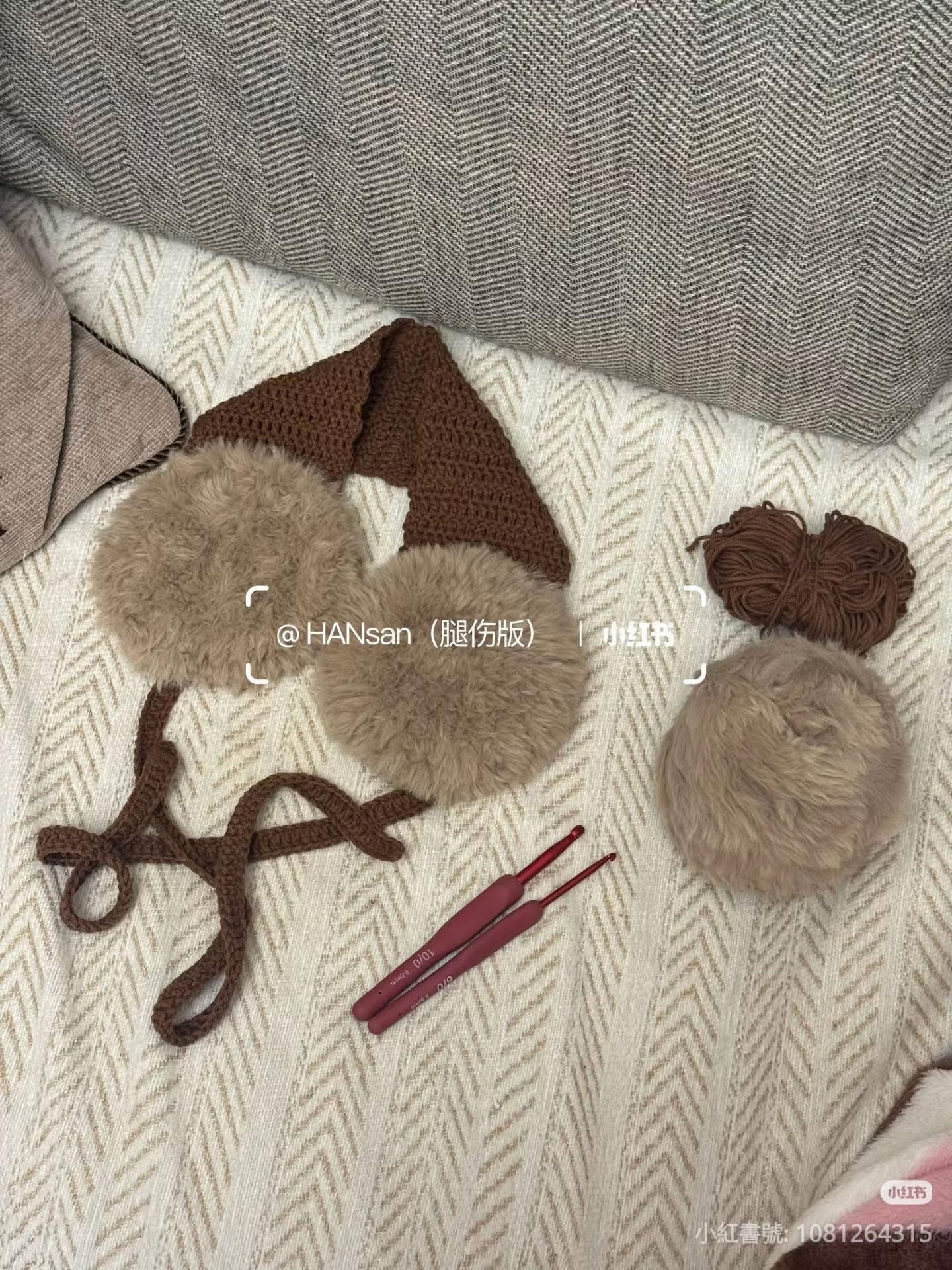 Crochet Faux Fur Ear Muffs Pattern with Brown Headband