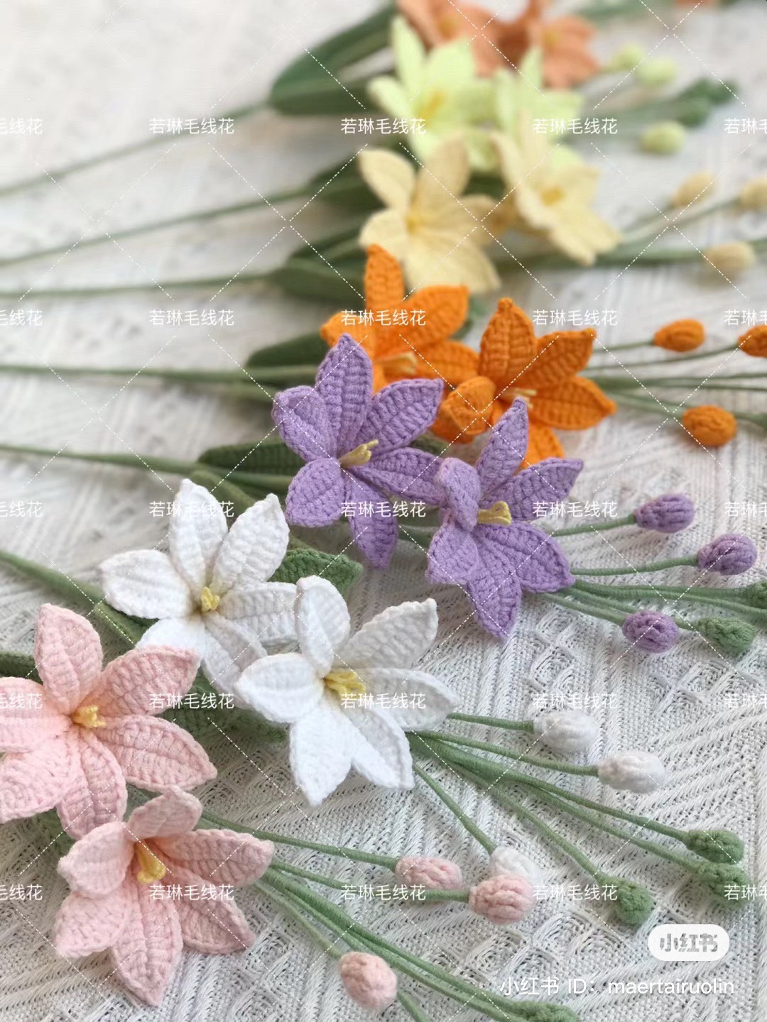 Crochet Fire Lily Flower Pattern Chart: Petals, Buds, and Leaves Instructions