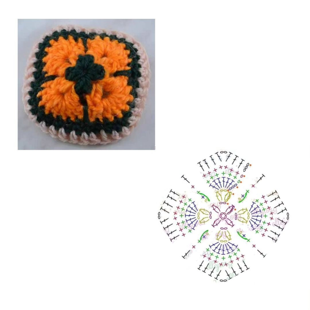 Crochet Flat Chart: Hexagon, Square, and Half-Hexagon Patterns with Colorful Designs