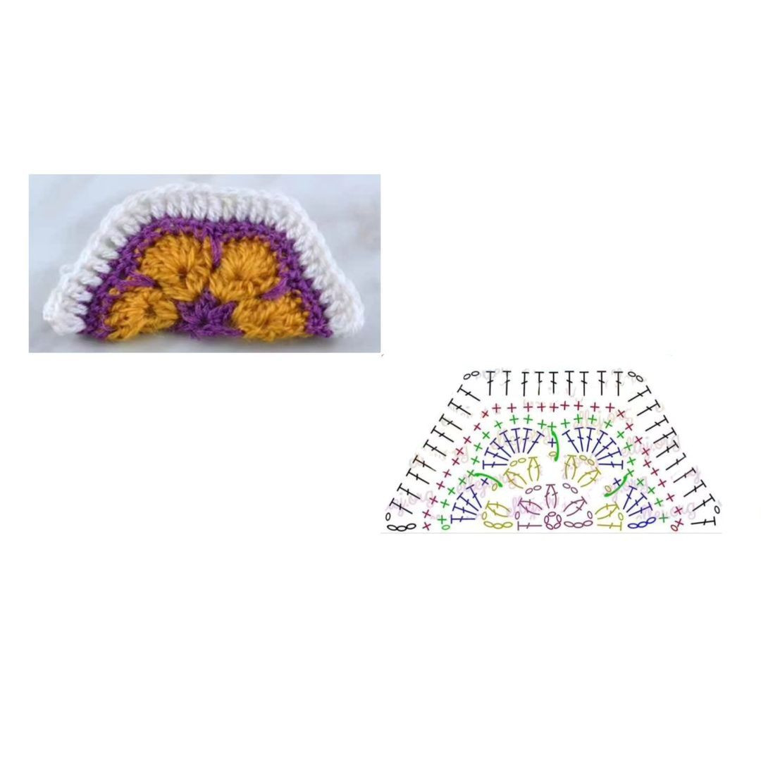 Crochet Flat Chart: Hexagon, Square, and Half-Hexagon Patterns with Colorful Designs