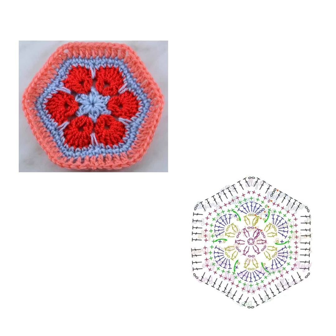 Crochet Flat Chart: Hexagon, Square, and Half-Hexagon Patterns with Colorful Designs