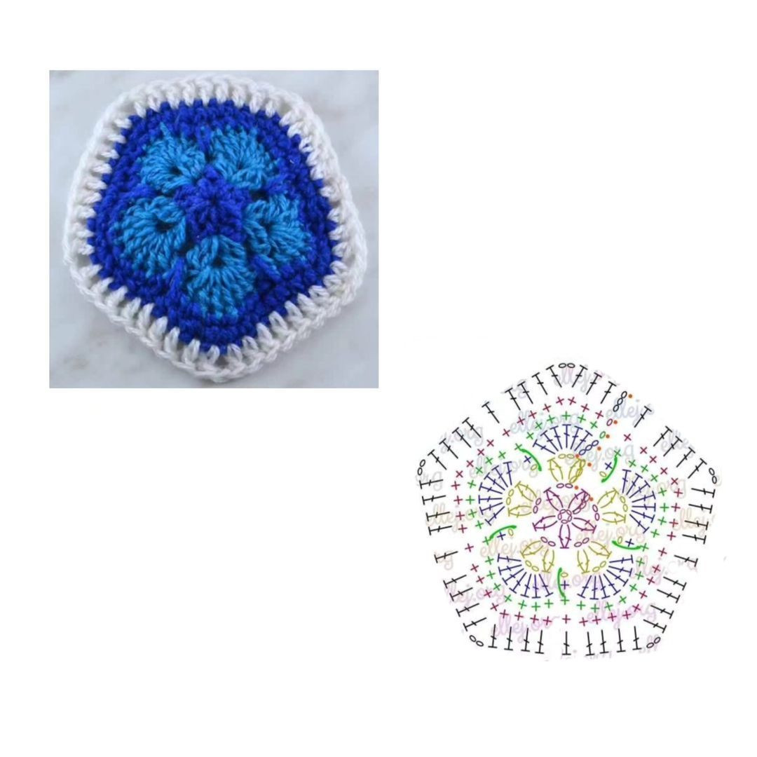 Crochet Flat Chart: Hexagon, Square, and Half-Hexagon Patterns with Colorful Designs