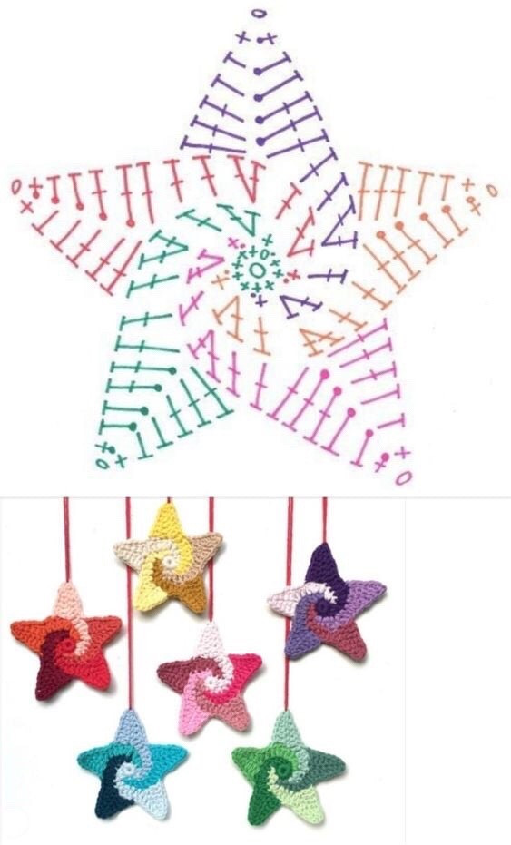 Crochet Flat Charts: Bunny, Star, Cat, Heart and Snail Patterns with Colorful Spiral Designs