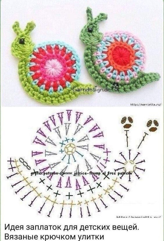 Crochet Flat Charts: Bunny, Star, Cat, Heart and Snail Patterns with Colorful Spiral Designs