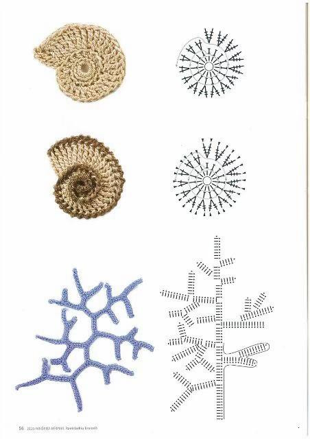 Crochet Flat Charts for Sea Creatures: Seahorse, Shells, Starfish, Coral, and Anchor Patterns