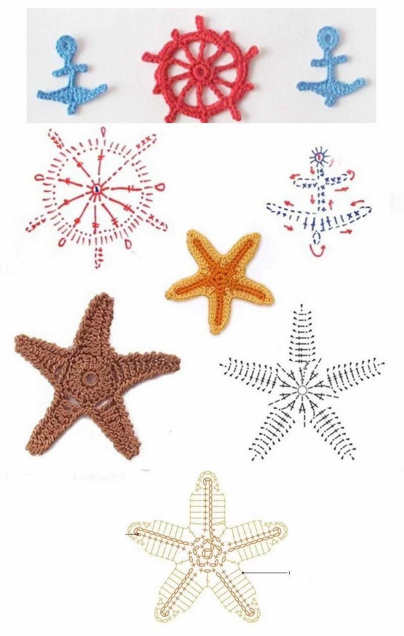 Crochet Flat Charts for Sea Creatures: Seahorse, Shells, Starfish, Coral, and Anchor Patterns