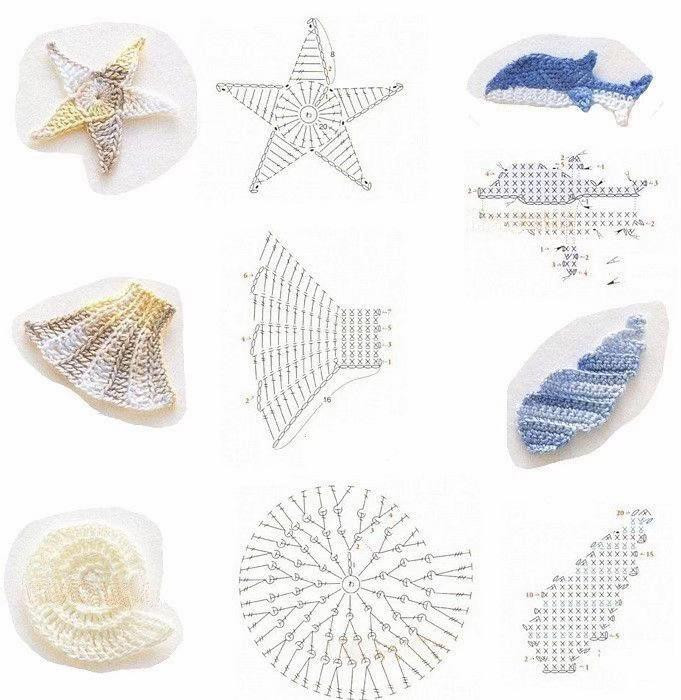 Crochet Flat Charts for Sea Creatures: Seahorse, Shells, Starfish, Coral, and Anchor Patterns