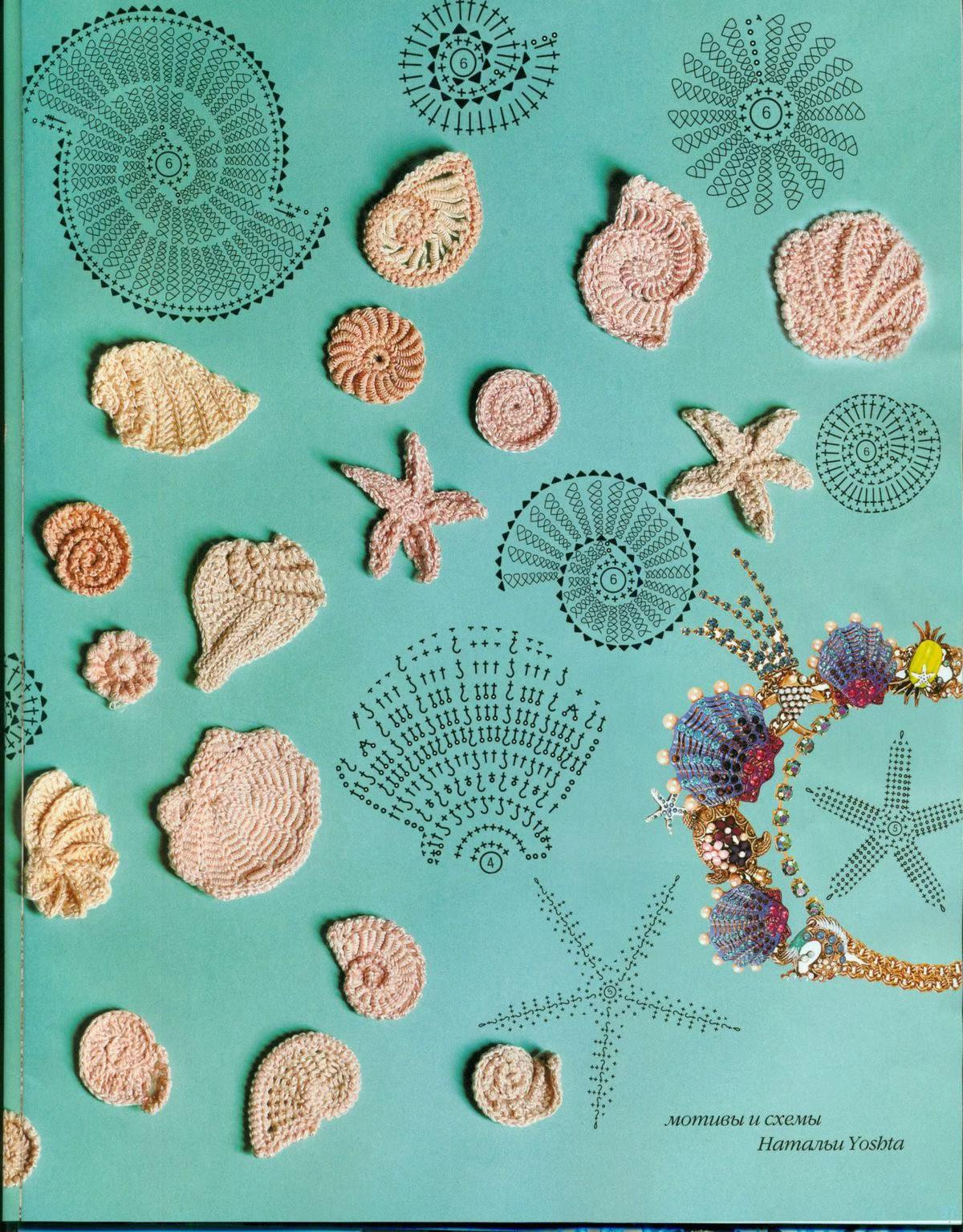 Crochet Flat Charts for Sea Creatures: Seahorse, Shells, Starfish, Coral, and Anchor Patterns