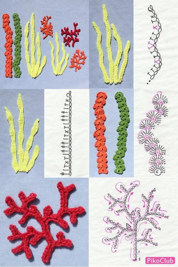 Crochet Flat Charts for Sea Creatures: Seahorse, Shells, Starfish, Coral, and Anchor Patterns