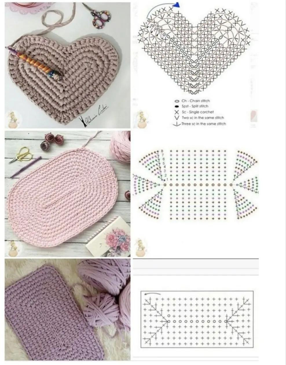 Crochet Flat Charts: Heart, Oval, and Rectangle Patterns with Symbols