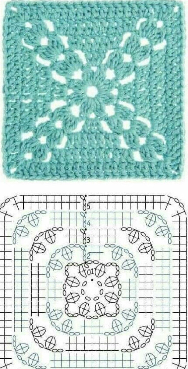 Crochet Flat Charts: Square Motifs and Granny Patterns with Step-by-Step Diagrams